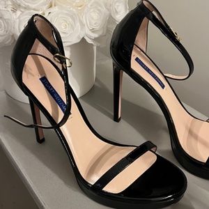 Stuart Weitzman NWOT nudist platform black patent heels sandals RARE